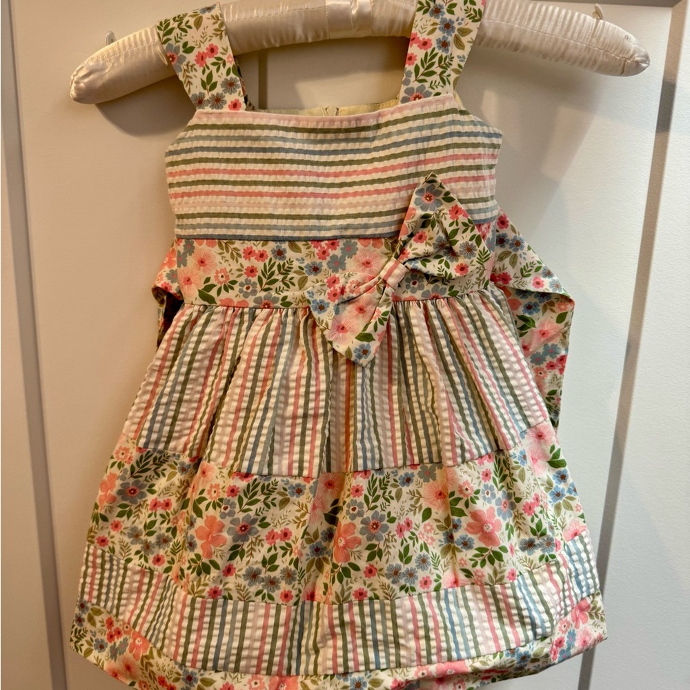 Seersucker Striped Dress with Bow